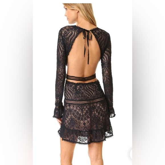 For Love And Lemons Black Lace Dress SizeSmall, Open Back, Long Sleeve Dress - Picture 2 of 16